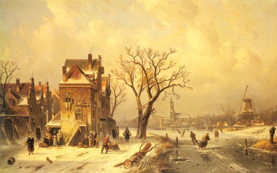 Charles Henri Joseph Leickert - Skaters In A Frozen Winter Landscape