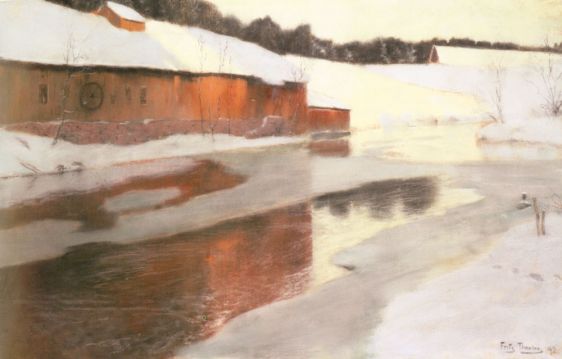 Frits Thaulow - A Factory Building near an Icy River in Winter