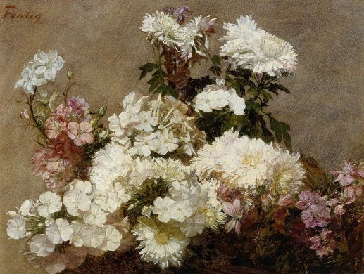 Henri Fantin-Latour - White Phlox, Summer Chrysanthemum and Larkspur