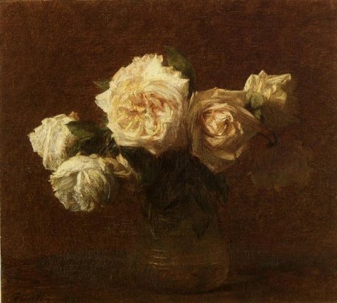Henri Fantin-Latour - Yellow Pink Roses in a Glass Vase