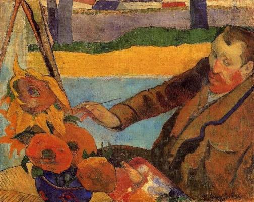 Paul Gauguin - Portrait of Vincent van Gogh Painting Sunflowers