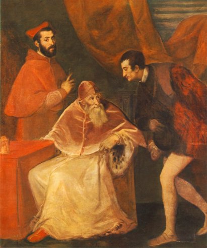 Titian - Pope Paul Iii And His Cousins Alessandro And Ottavio Farnese