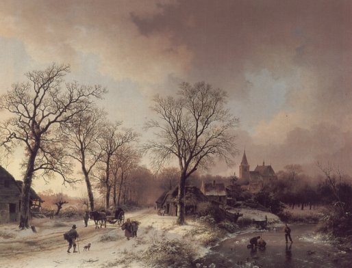 Barend Cornelis Koekkoek - Figures in a Winter Landscape