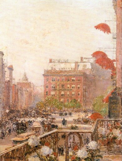 Childe Hassam - View of Broadway and Fifth Avenue 1890