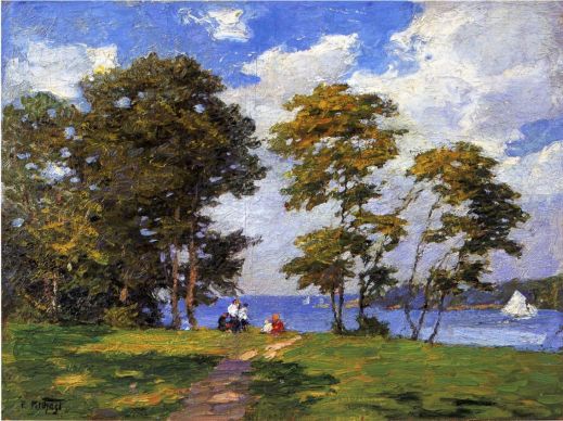 Edward Potthast - Landscape By The Shore Aka The Picnic