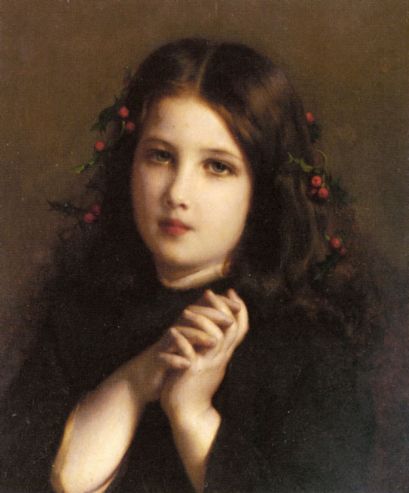Etienne Adolphe Piot - A Young Girl with Holly Berries in her Hair