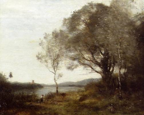 Jean-Baptiste-Camille Corot - Strolling along the Banks of a Pond