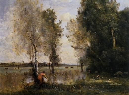 Jean-Baptiste-Camille Corot - Woman Picking Flowers in a Pasture