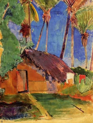 Paul Gauguin - Thatched Hut under Palm Trees