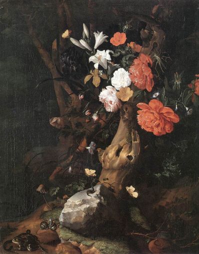 Rachel Ruysch - Flowers on a Tree Trunk