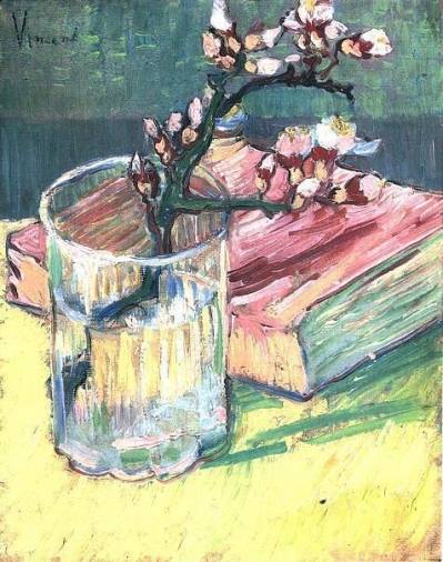 Vincent van Gogh - Blossoming Almond Branch in a Glass with a Book