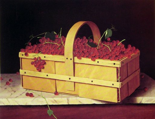 William Michael Harnett - A Wooden Basket of Catawba-Grapes