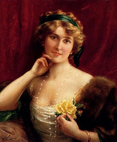Emile Vernon - An Elegant Lady With A Yellow Rose