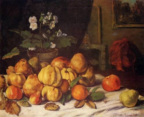 Gustave Courbet - Still Life - Apples, Pears and Flowers on a Table, Saint Pel