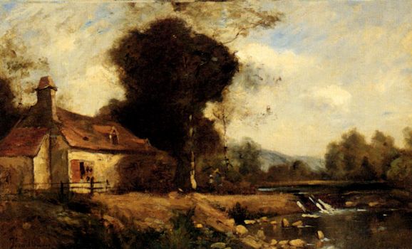 Paul Trouillebert - A Cottage By A Stream