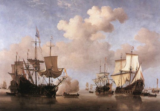 Willem van de Velde the Younger - Calm Dutch Ships Coming To Anchor