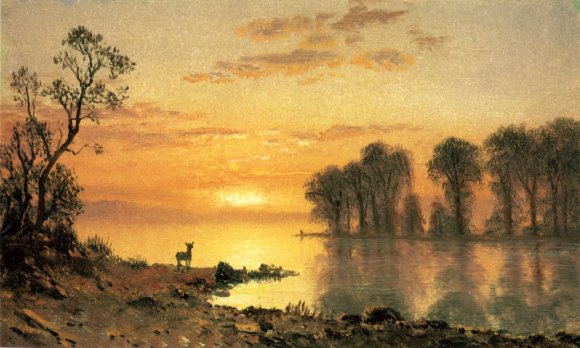 Albert Bierstadt - Sunset Deer And River