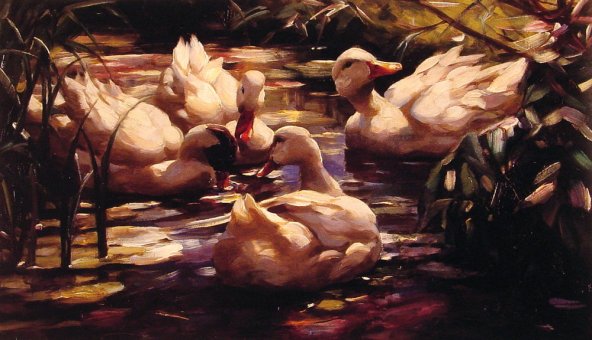 Alexander Koester - Ducks in a Forest Pond