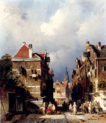 Charles Henri Joseph Leickert - A Dutch Street Scene