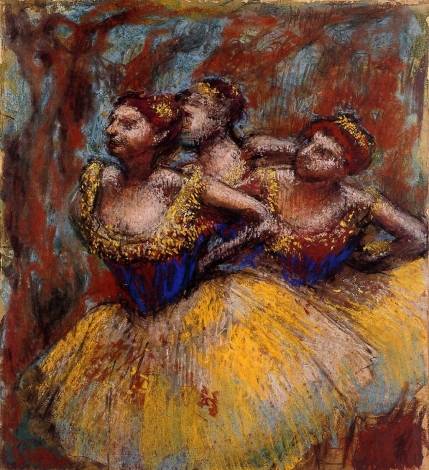 Edgar Degas - Three Dancers - Yellow Skirts, Blue Blouses