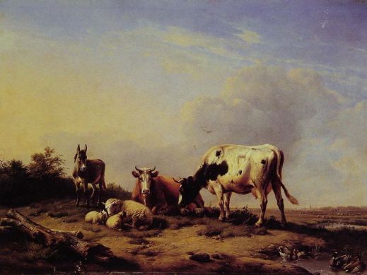 Eugene Joseph Verboeckhoven - A gathering in the pasture