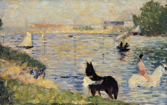 Georges Seurat - Bathing at Asnieres - Horses in the Water