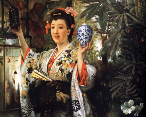 James Tissot - Young Lady Holding Japanese Objects