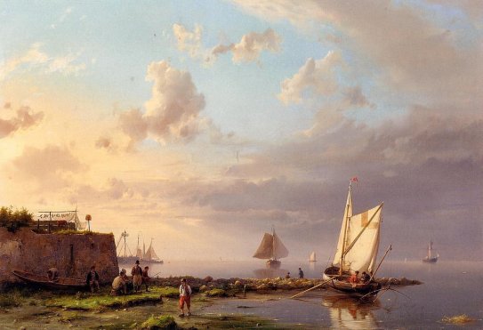 Johannes Hermanus Koekkoek - Mending the Nets by the Shore