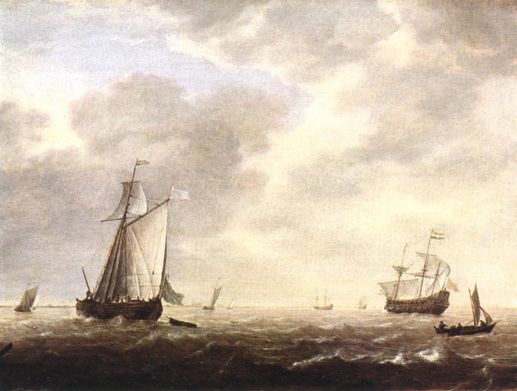 Simon de Vlieger - A Dutch Man-of-war and Various Vessels in a Breeze