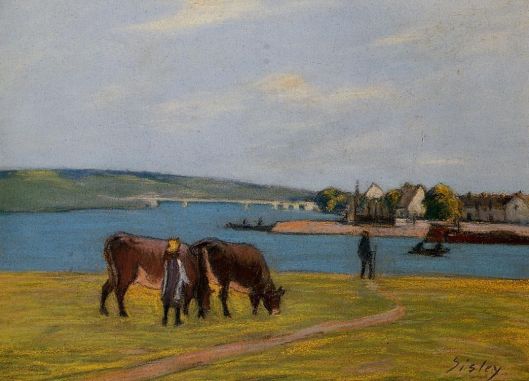 Alfred Sisley - Cows by the Seine at Saint-Mammes