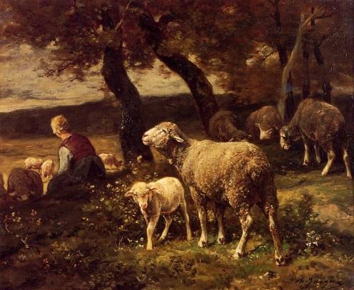 Charles Emile Jacque - Shepherdess and Sheep