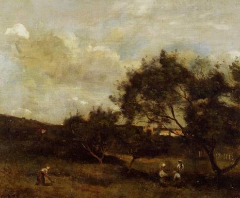 Jean-Baptiste-Camille Corot - Peasants near a Village
