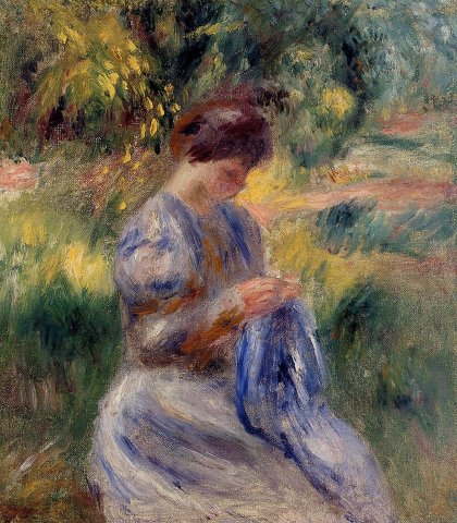 Pierre-Auguste Renoir - The Embroiderer aka Woman Embroidering in a Garden