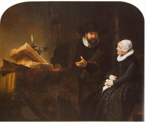 Rembrandt van Rijn - The Mennonite Minister Cornelis Claesz - Anslo in Conversati