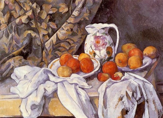 Paul Cezanne - Still Life with Curtain and Flowered Pitcher