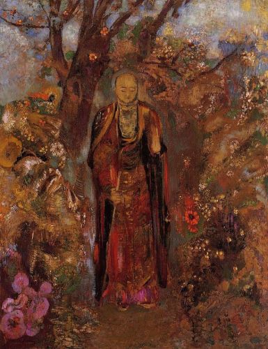 Buddha Walking among the Flowers