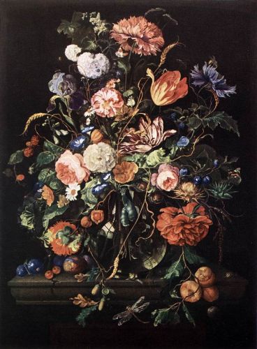 Flowers in Glass and Fruits