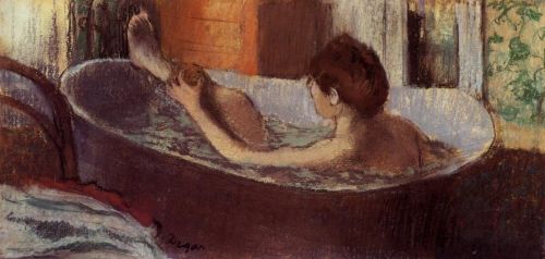 Woman in a Bath Sponging Her Leg