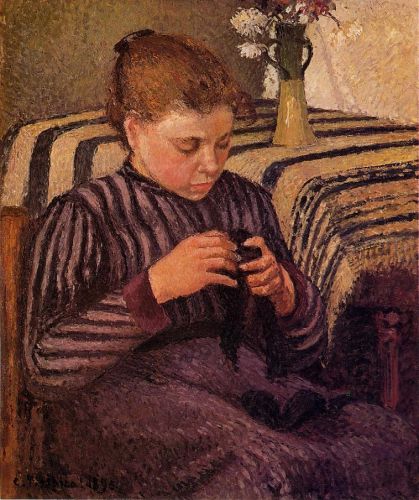 Young Girl Mending Her Stockings