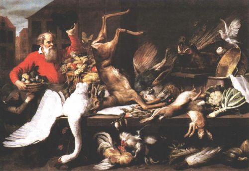 Still Life with Dead Game, Fruits, and Vegetables in a Marke