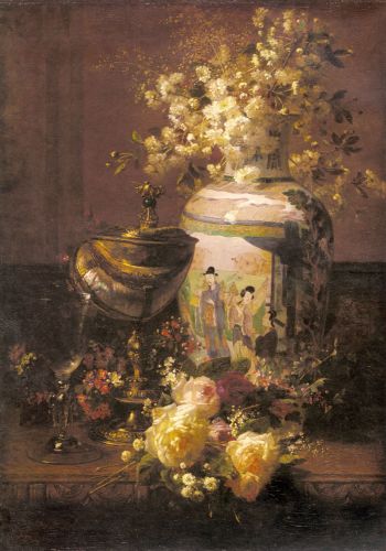 Still Life With Japanese Vase And Flowers