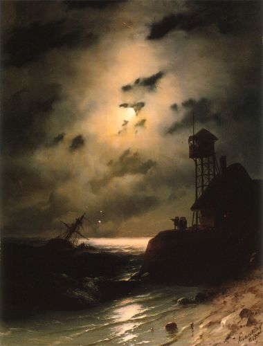 Moonlit Seascape With Shipwreck