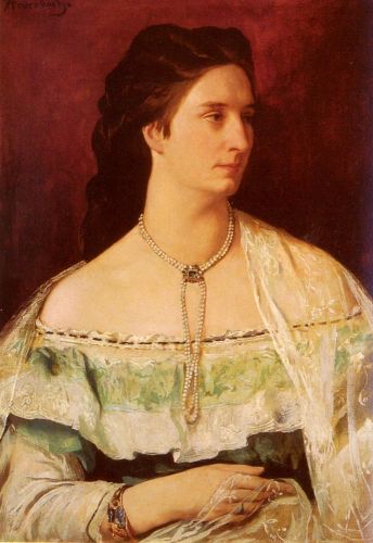 Portrait Of A Lady Wearing A Pearl Necklace