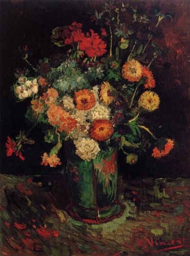 Vase with Zinnias and Geraniums