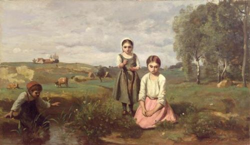 Children at the Edge of a Stream in the Countryside near Lor