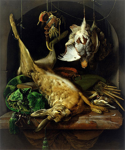 Still Life with a Dead Hare, Partridges and Other Birds in a Niche, c.1675