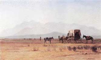 Albert Bierstadt Surveyors Wagon in the Rockies Oil Painting