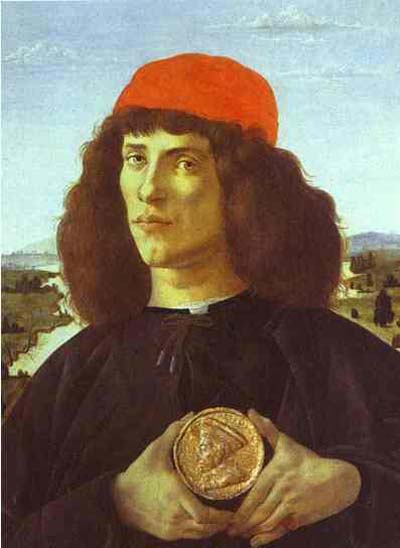 Alessandro Botticelli Portrait of a Man with the Medal of Cosmo the Elder. Oil Painting