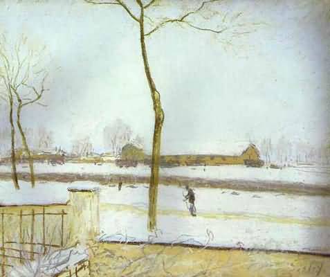 Alfred Sisley Snow Scene Moret Station Oil Painting