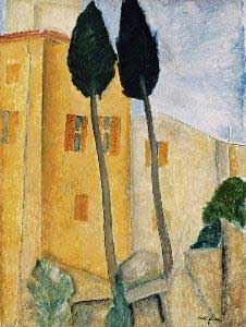 Amedeo Modigliani Cypress Trees and Houses Oil Painting